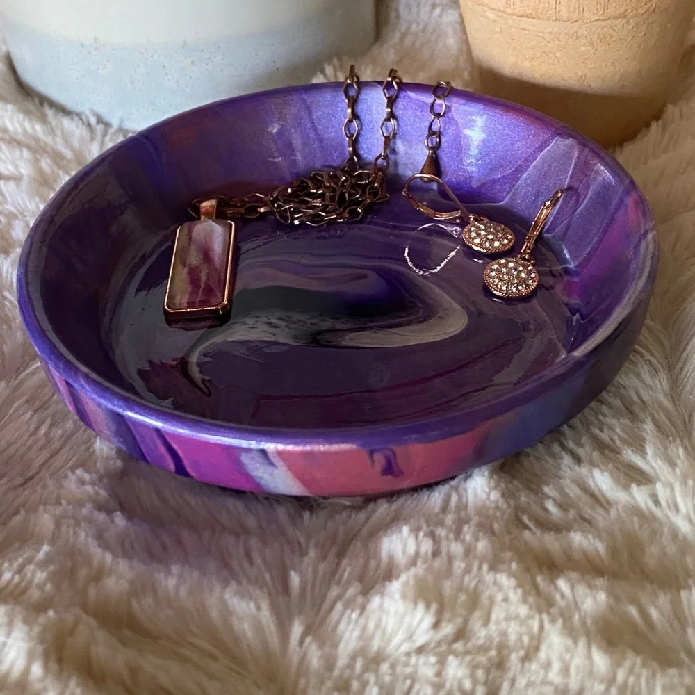 Fluid Art ring dish trinket tray unique gift purple